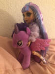 Violet Willow rides on Twilight Sparkle by user15432