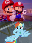 Mario Gives a Mini Mario to Rainbow Dash by user15432