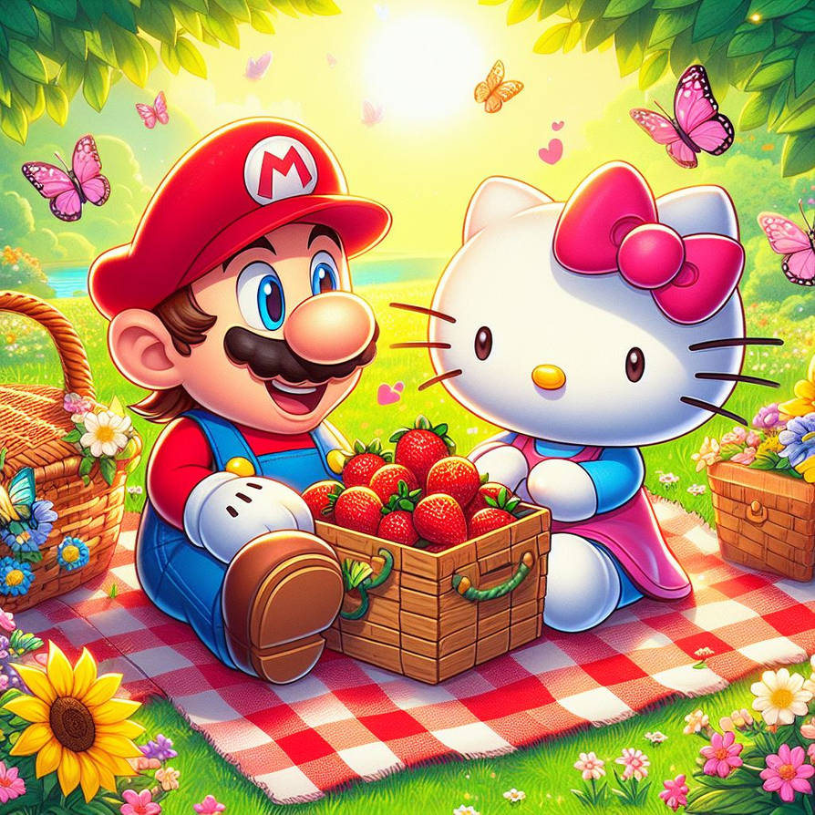 Mario and Hello Kitty on a Picnic (AI Image) by user15432 on DeviantArt