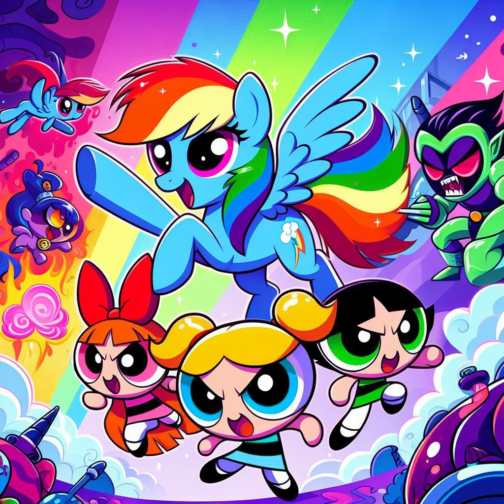 Ppg Rainbow Raspberry Rainbow Dash and The Powerpuff Girls (AI Image) by user15432 on DeviantArt