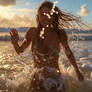 h96ven Beautiful woman throwing water splashes whi