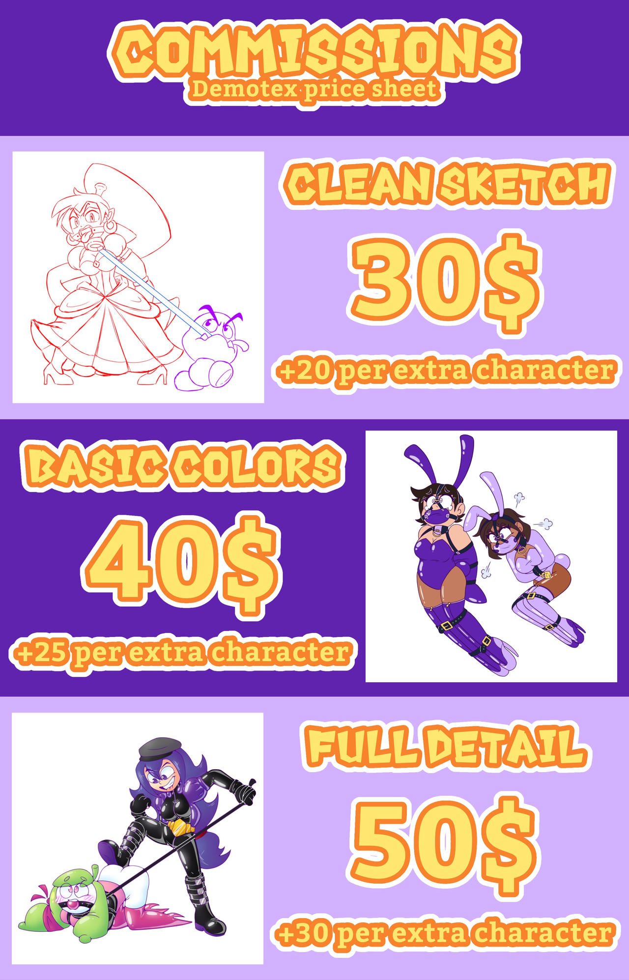 Commission price sheet