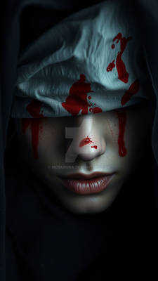 Woman portrait blood on face