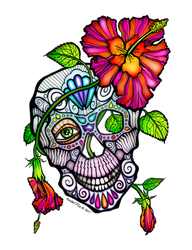 Sugar Skull And Flower Day of the Dead Art