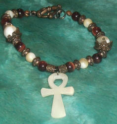 Red Tigerseye and Mother-of-Pearl Ankh Bracelet 1