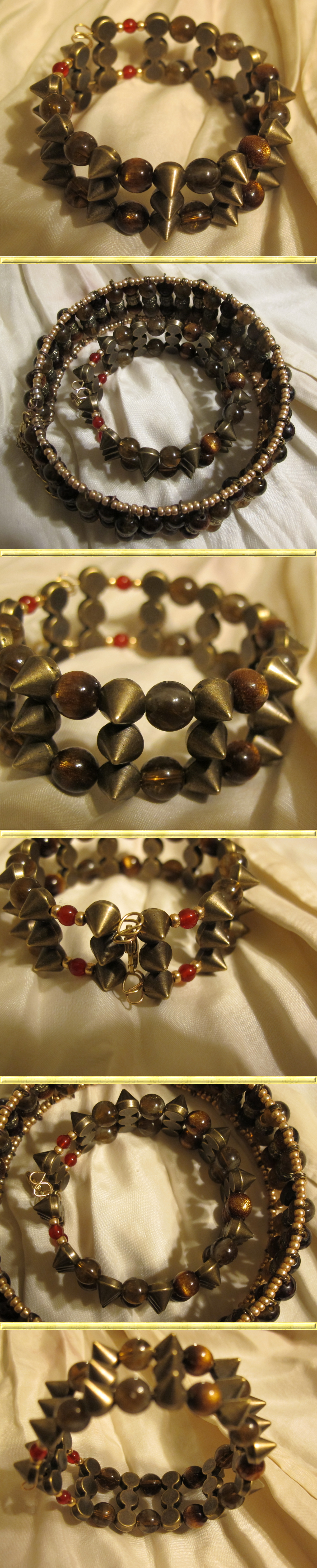 Citrine and Coral Brass-Spiked Bracelet