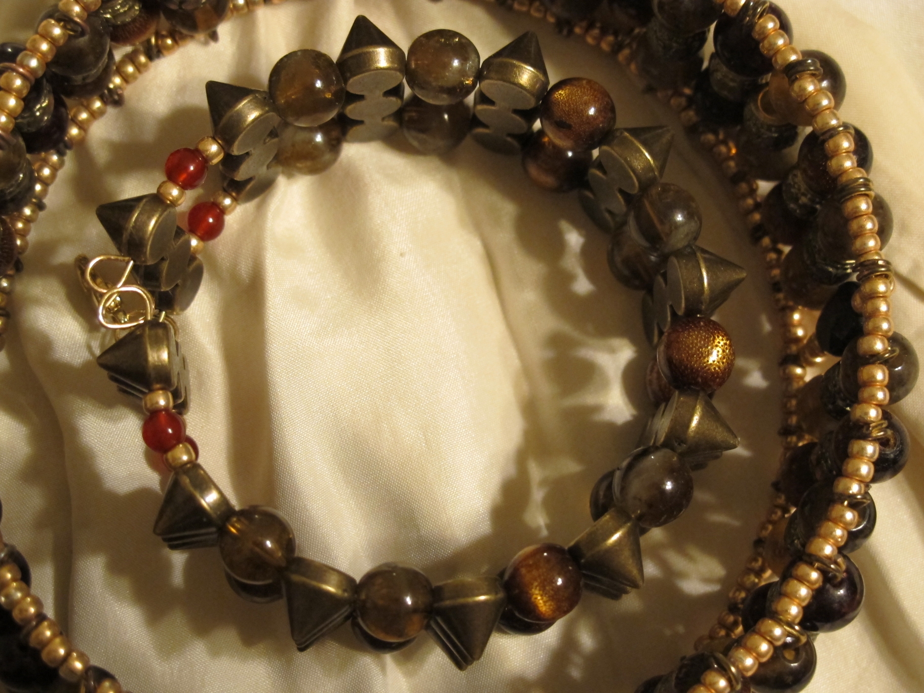 Citrine and Coral Brass-Spiked Bracelet Closeup 2