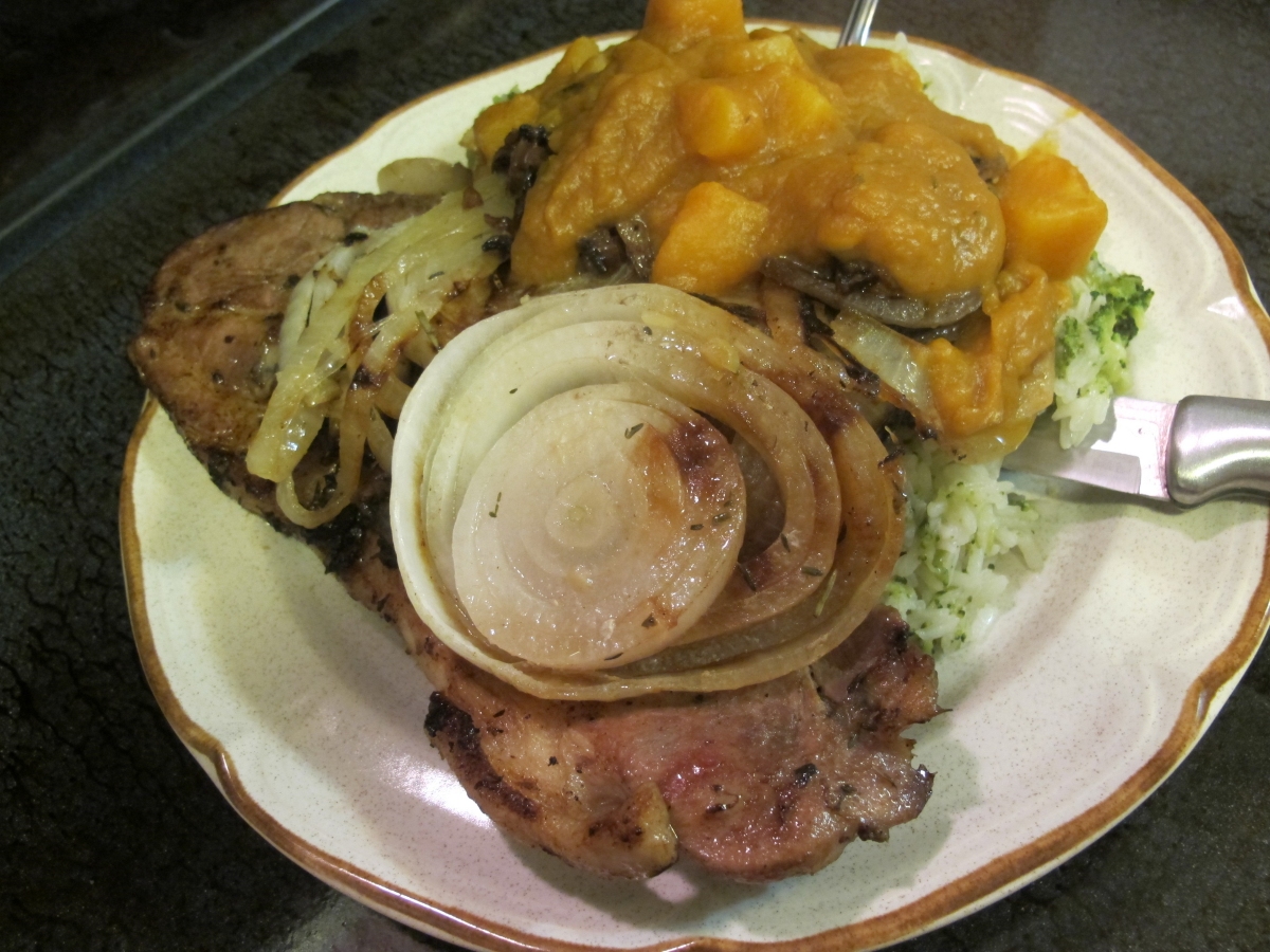 Pork Steaks n Onions w. Butternut Sauce n Rice 2