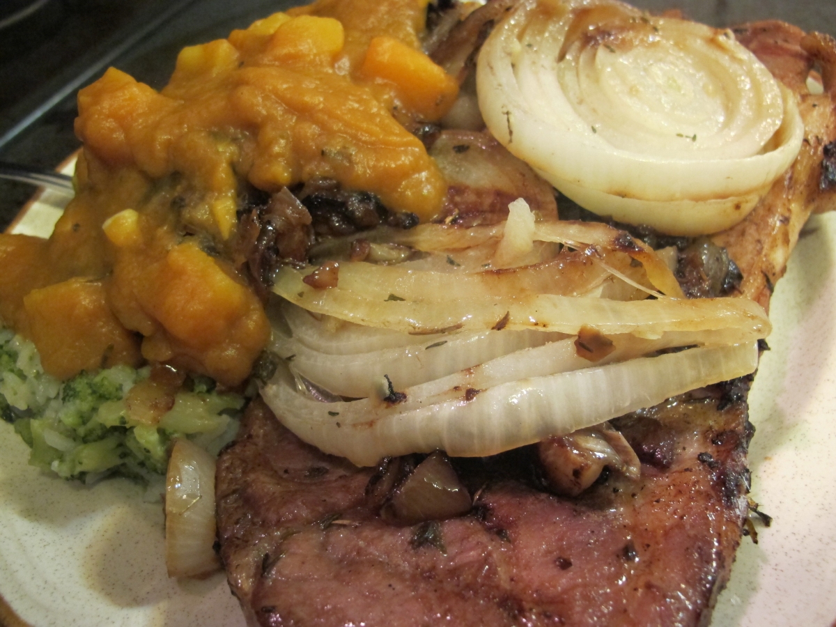 Pork Steaks n Onions w. Butternut Sauce n Rice 5