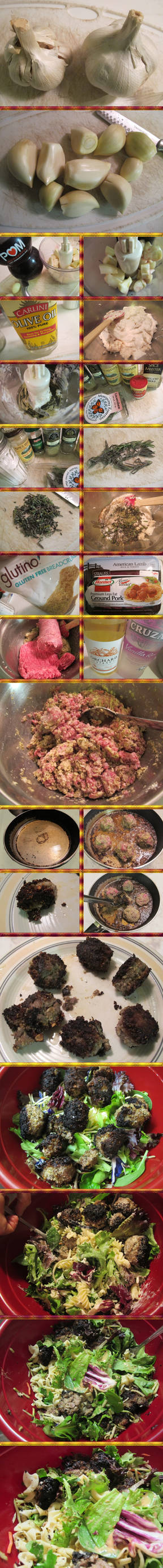Elephant Garlic Lamb-Pork Meatball Pasta Salad