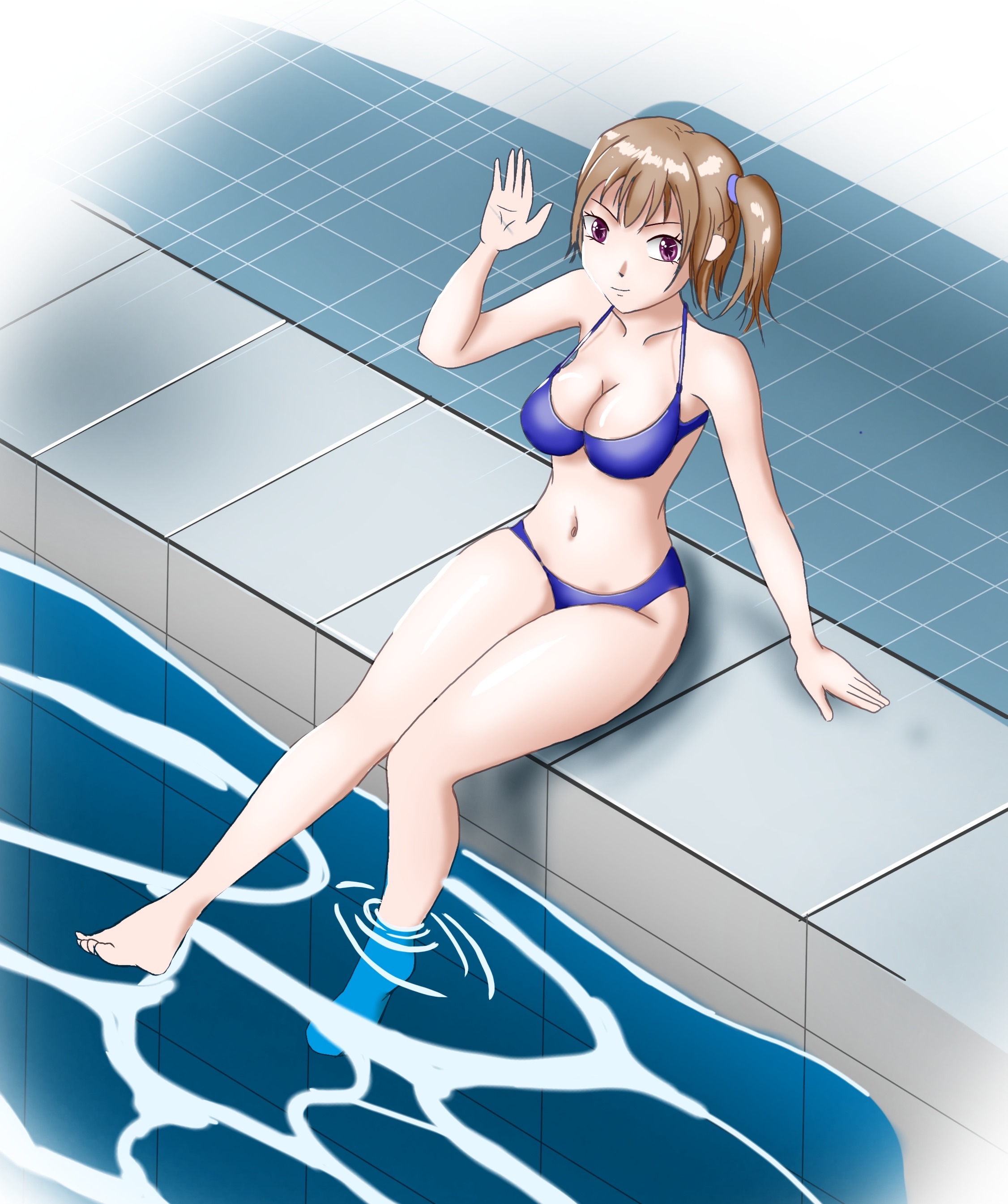 Girl in blue swimsuit