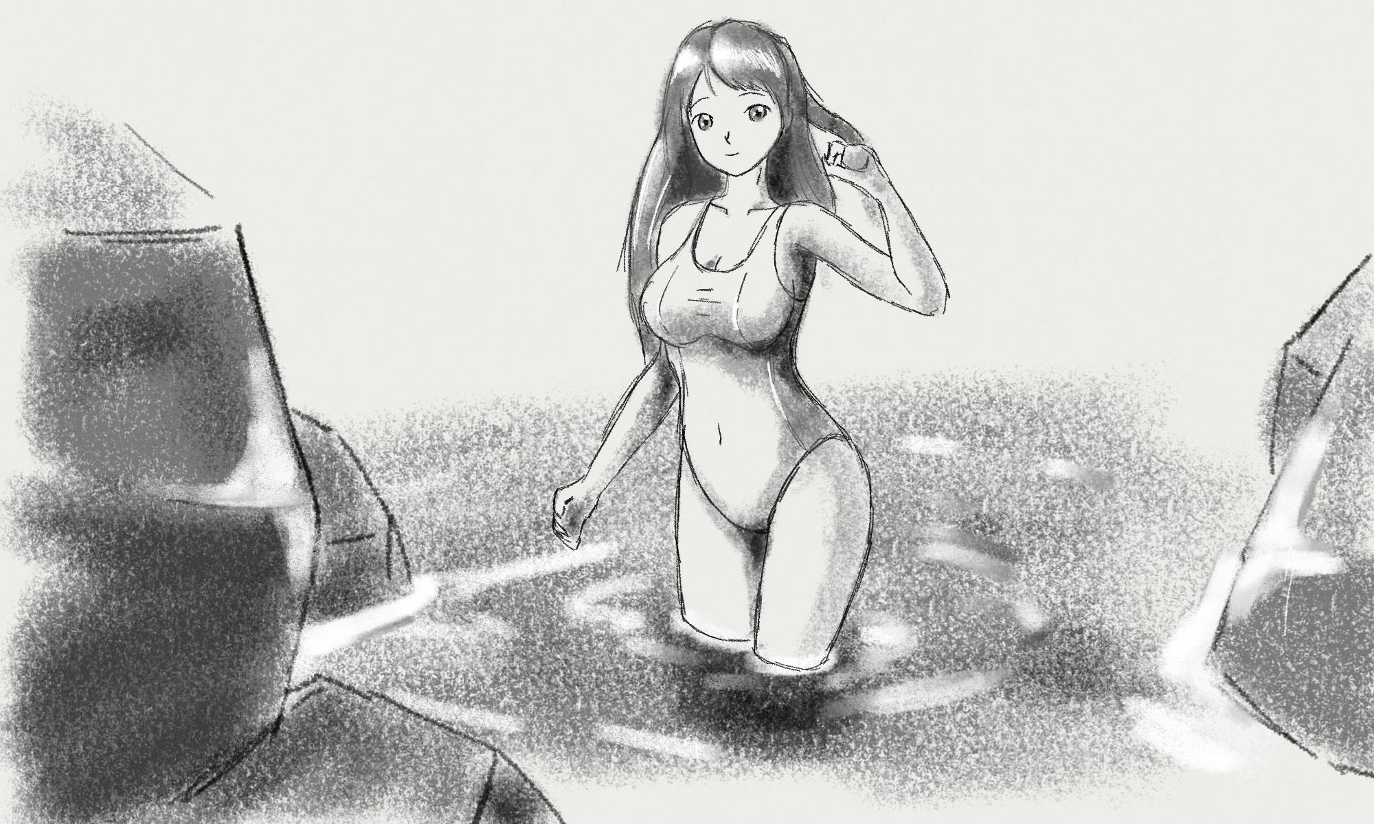 Sketch: Girl on sea