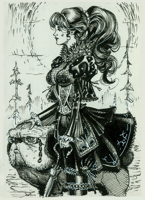 fancy lady and her pup inktober #19