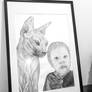 Ready cat and baby portrait 50x70