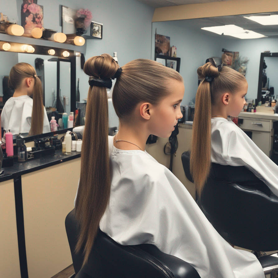 Girls ponytails in barbershop