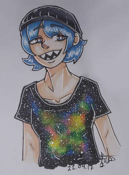 Drawing - A girl with a galaxy shirt