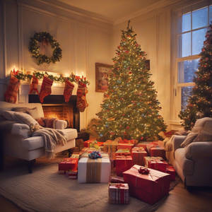 A Cozy Living Room On Christmas Morning