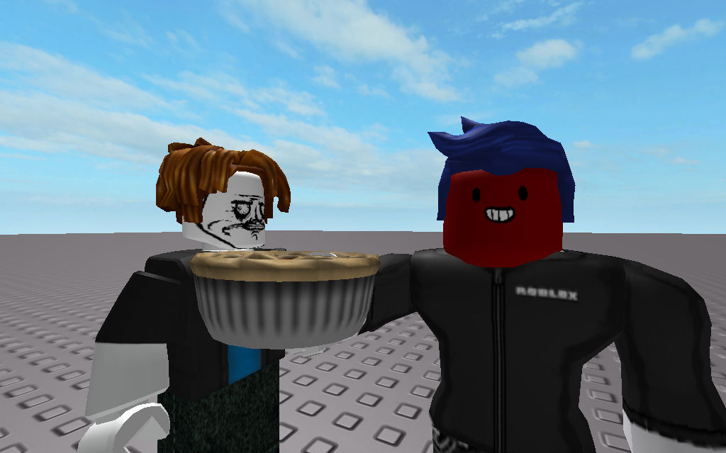 Bacon Hair Boy and Guest Hold Pie in Roblox by MikeEmilStudio on DeviantArt