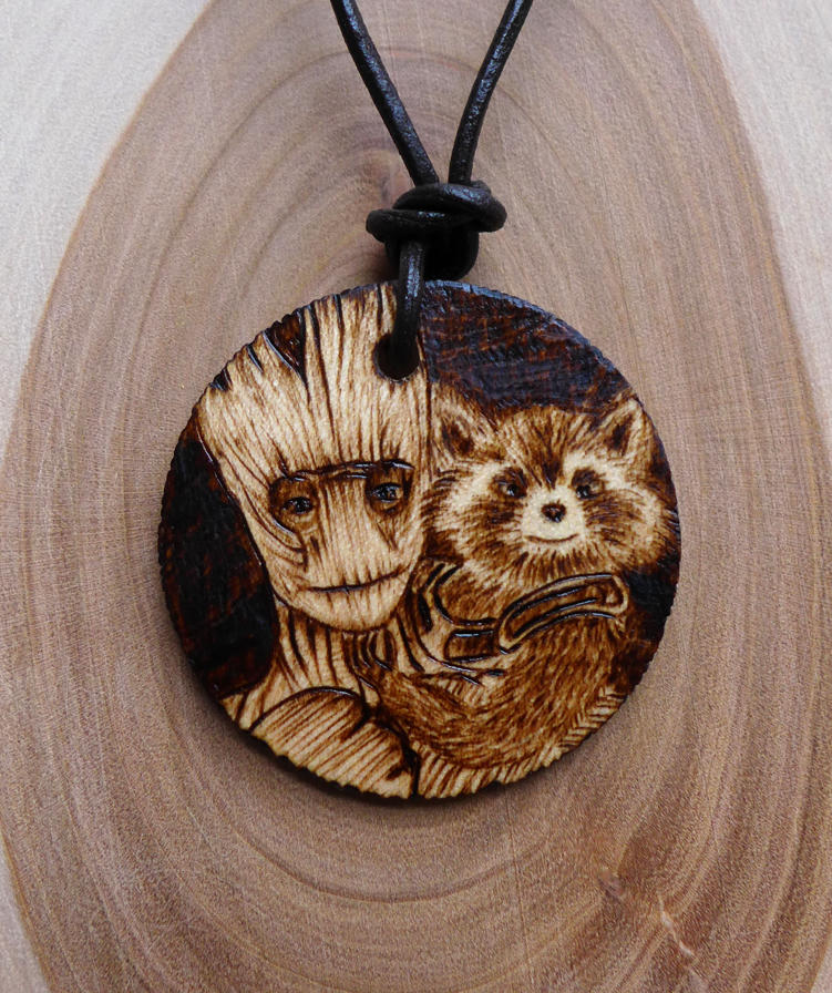 Pyrography Groot Pyrography Groot and Rocket necklace by Somethings-Burning on DeviantArt