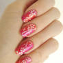 Orange/Pink with white flowers