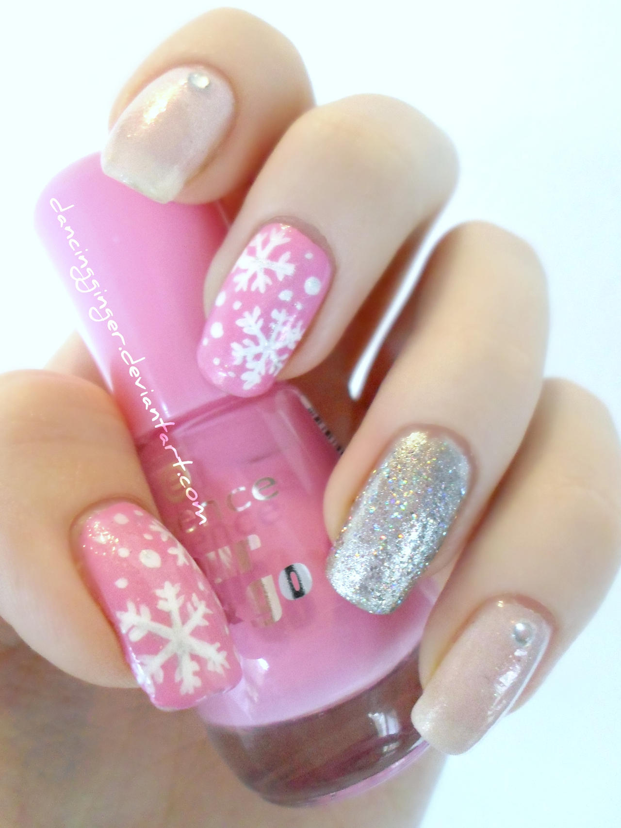 Pink Snowflake Nail Art