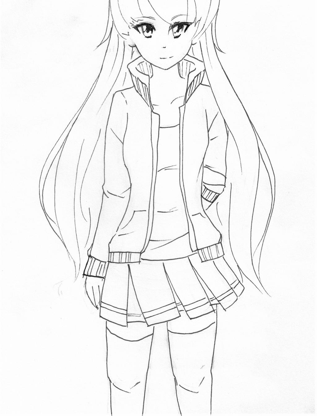 Anime Girl Wearing Black Jacket Stock Vector - Illustration of sketch,  head: 264049589