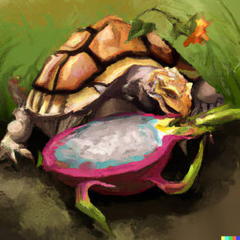 A Turtle is eating a Dragon Fruit - 002