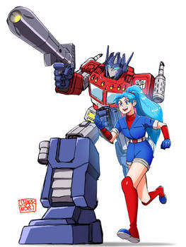 (YCH COMMISSIONED ART) G1 Optimus Prime and Sasha