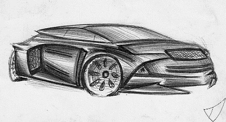 A razor-like car shaving the asphalt (2013 sketch)