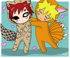 Gaara and Naruto cosplaying