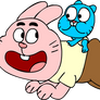 Richard piggybacking baby Gumball