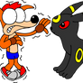 Crash Bandicoot trying to pet Umbreon