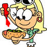 Leni Loud with a Chicago-style hot dog