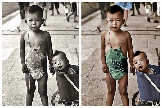 Poor children in Hong Kong streets, 1950's