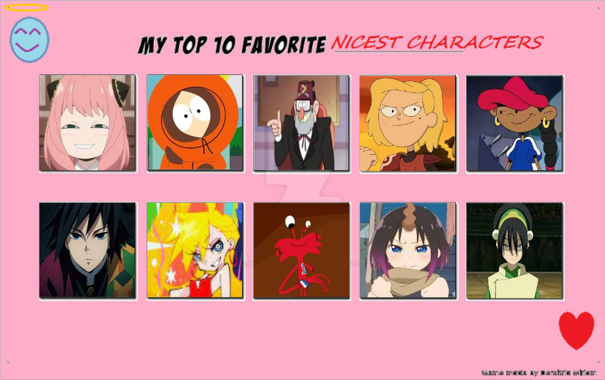 My Top 10 Favorite Nicest Characters by hayaryulove on DeviantArt
