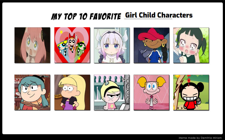 My Top 10 Favorite Girl Child Characters by hayaryulove on DeviantArt