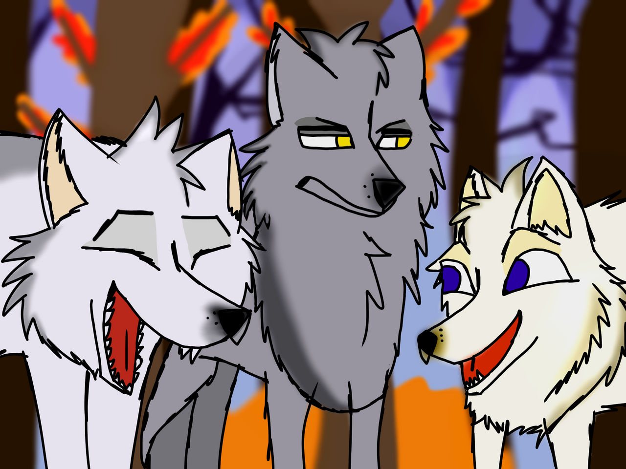 wolves laughing while other annoyed meme template by CrystalEyeofWoofXD