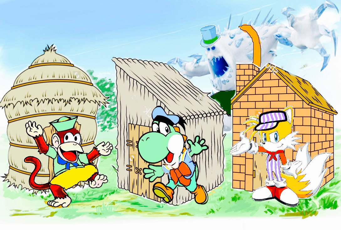 Diddy, Yoshi, Tails as Three Little Pigs Edited 2 by fiddlerchipmunk on ...