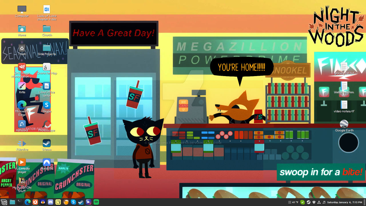 Night In The Woods Snack Falcon Winter Desk Linux
