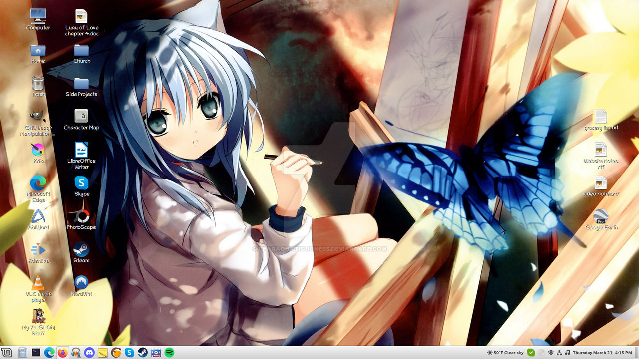 Anime Cat Girl And Butterfly Desktop
