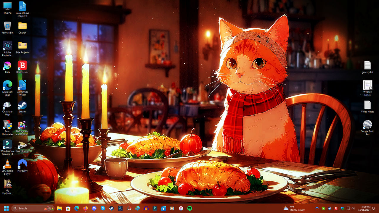 Cozy Cat Thanksgiving Night Desktop - Windows 11