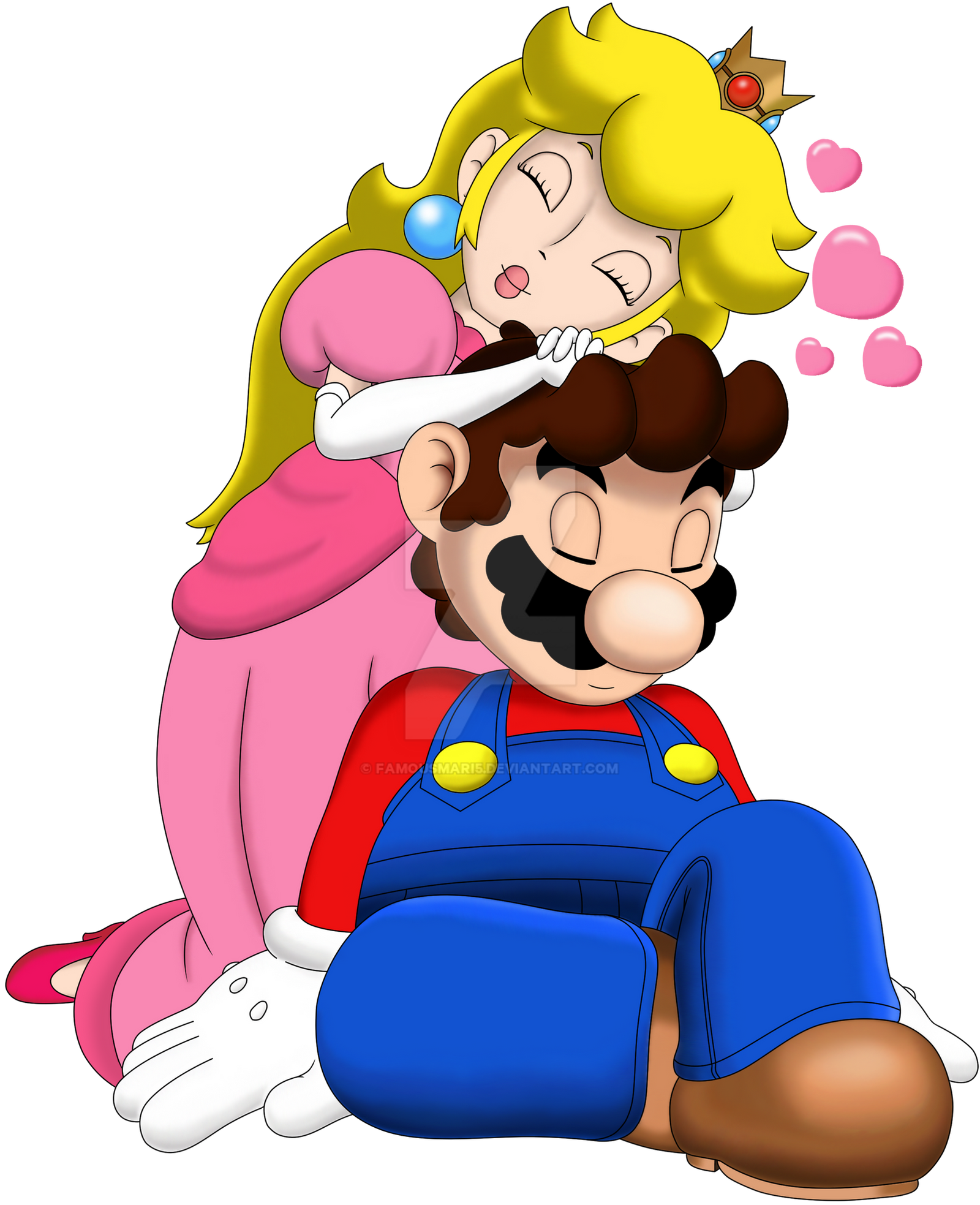 Peach is sleeping on Mario she loved