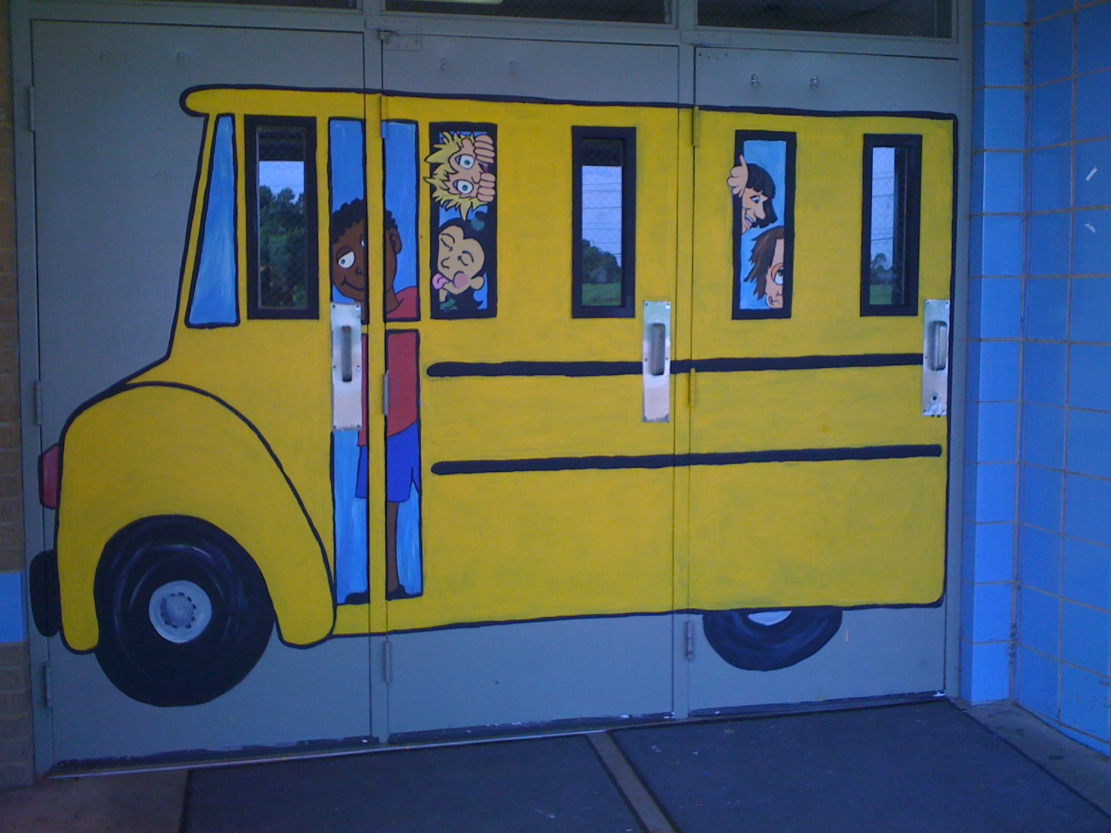 school bus door mural