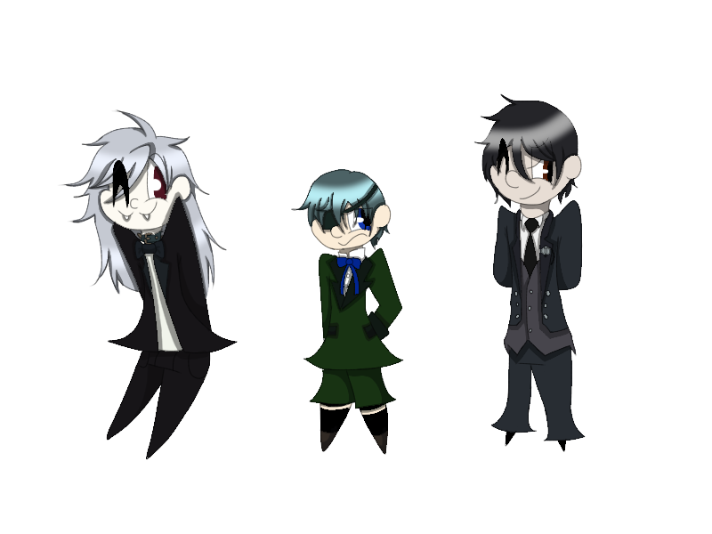 Black Butler Chibis Ciel Sebastian And Pluto By