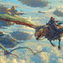 Pilot Rider Flying Mechanized Dragon Through Airsh