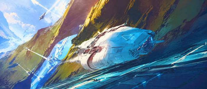 Starship Chase Through Canyon
