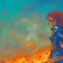 Red Haired Warrior Shouting Amid Flames