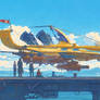 Golden Airship Docked At Ocean Pier