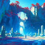 Traveler Among Ancient Overgrown Ruins