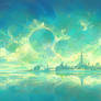 Spire City On Still Reflective Waters